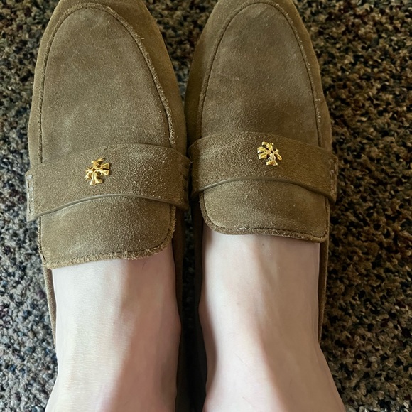 Tory Burch Shoes - Tory Burch Tan Suede Loafers with Gold Accent